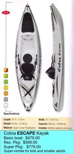 New x Cobra Kayaks Escape 2010 : $479